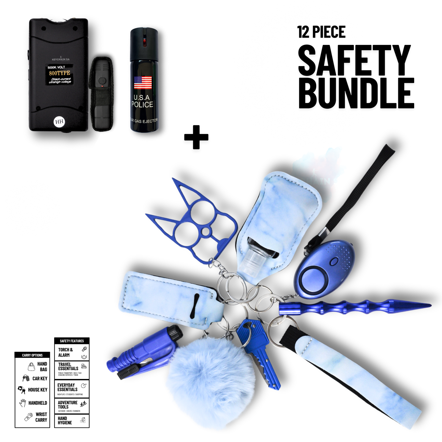 Self-Defence Keychain Bundle – Includes Taser + Pepper Spray