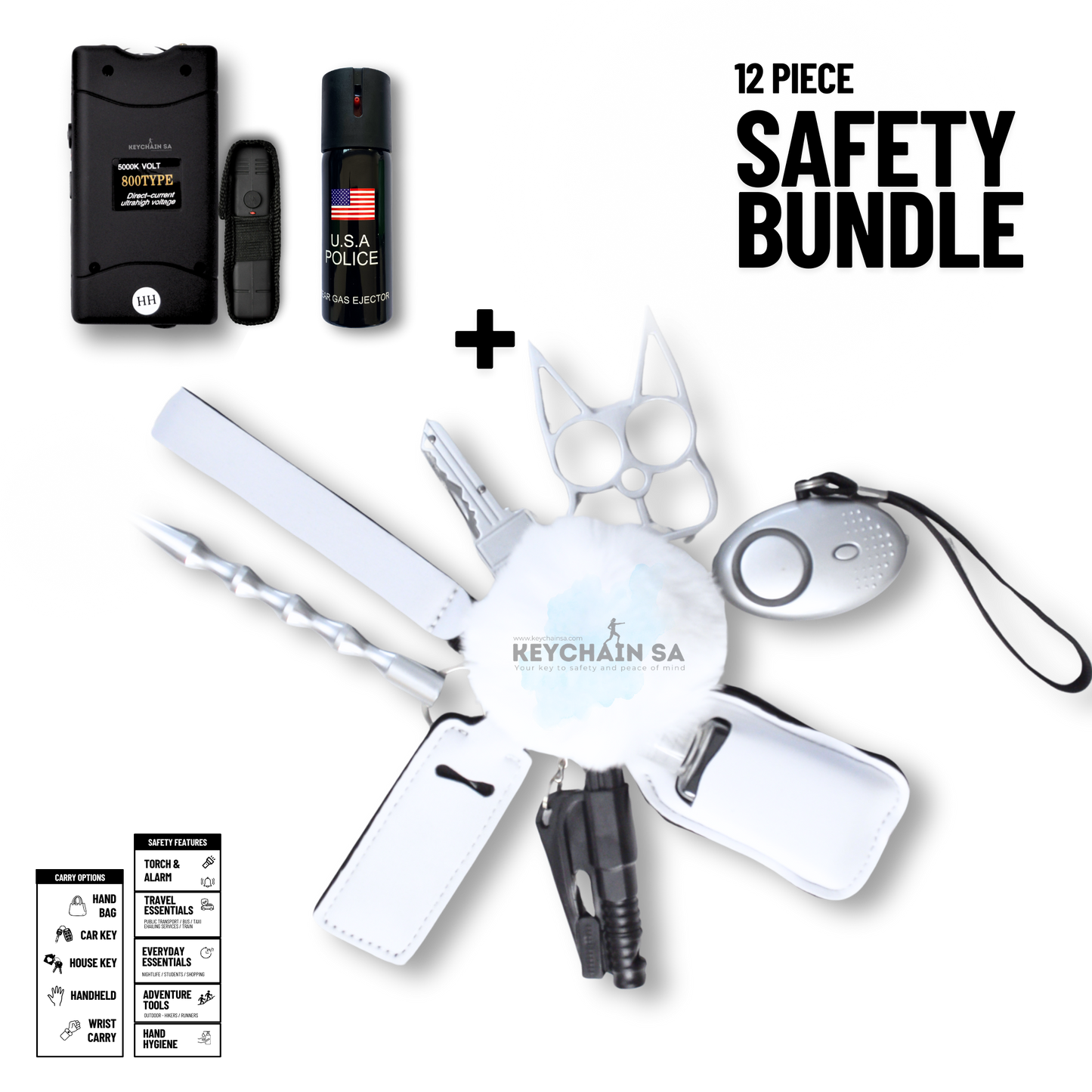 Self-Defence Keychain Bundle – Includes Taser + Pepper Spray