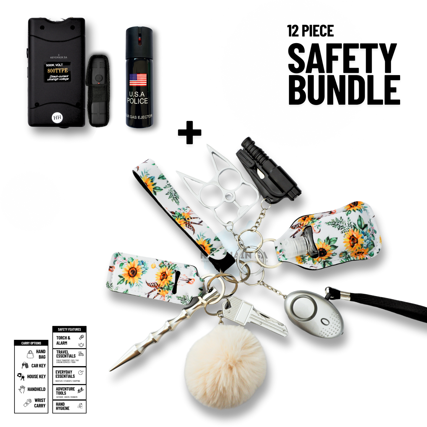 Self-Defence Keychain Bundle – Includes Taser + Pepper Spray
