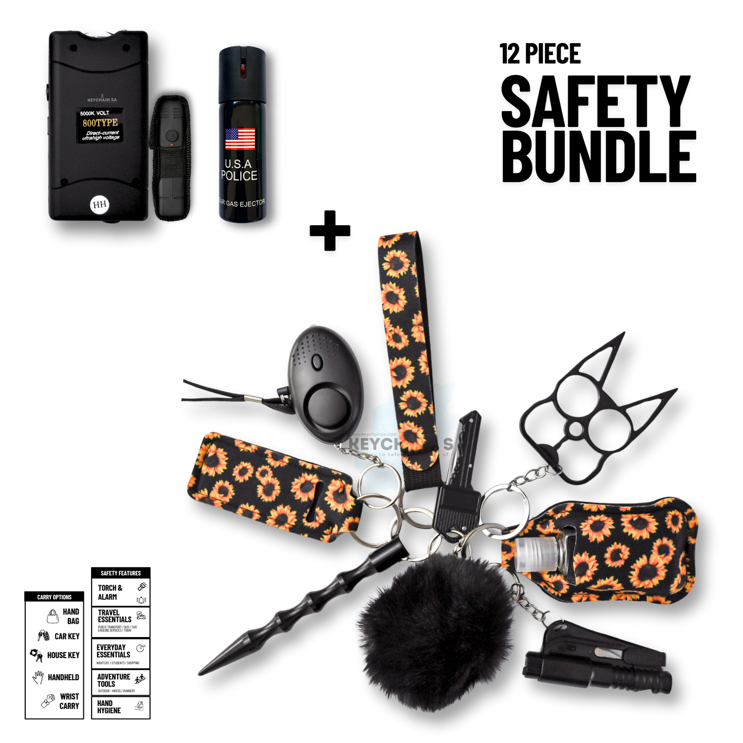 Self-Defence Keychain Bundle – Includes Taser + Pepper Spray