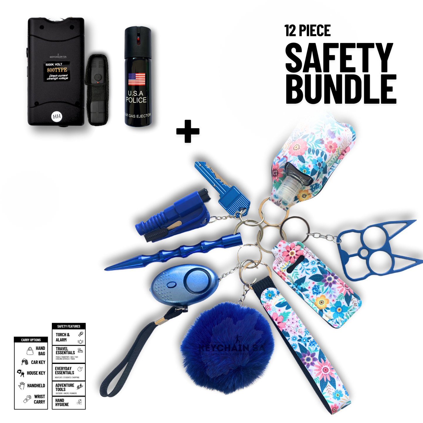 Self-Defence Keychain Bundle – Includes Taser + Pepper Spray