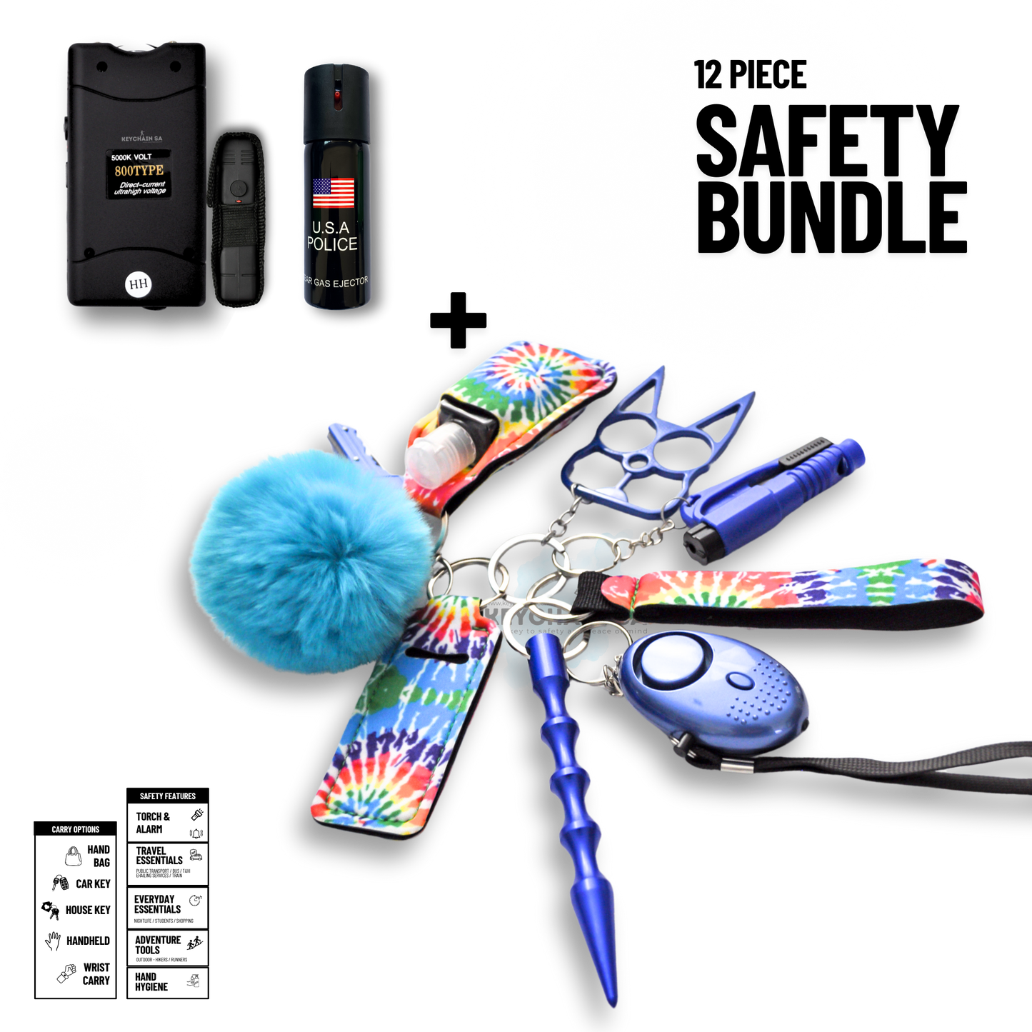 Self-Defence Keychain Bundle – Includes Taser + Pepper Spray