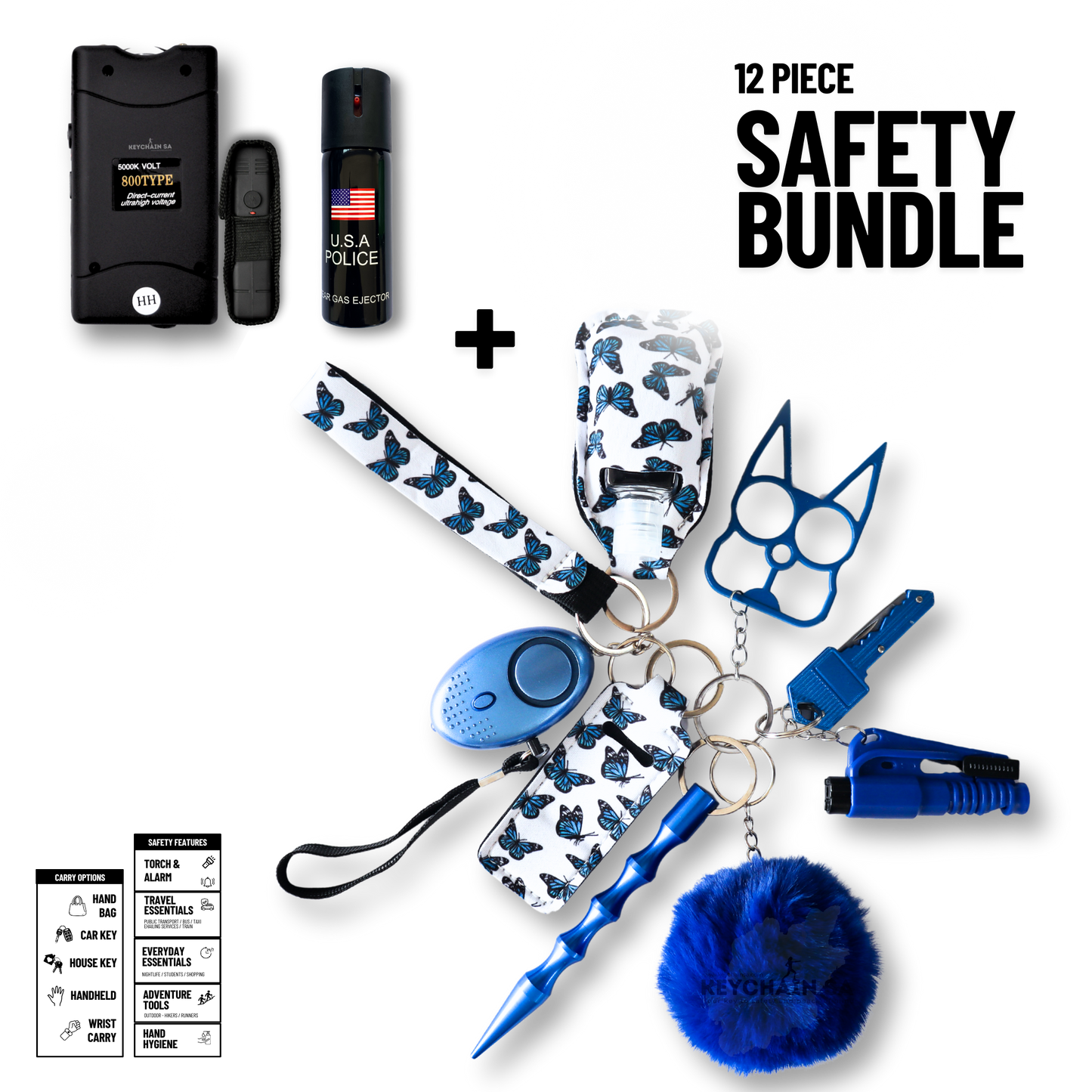 Self-Defence Keychain Bundle – Includes Taser + Pepper Spray
