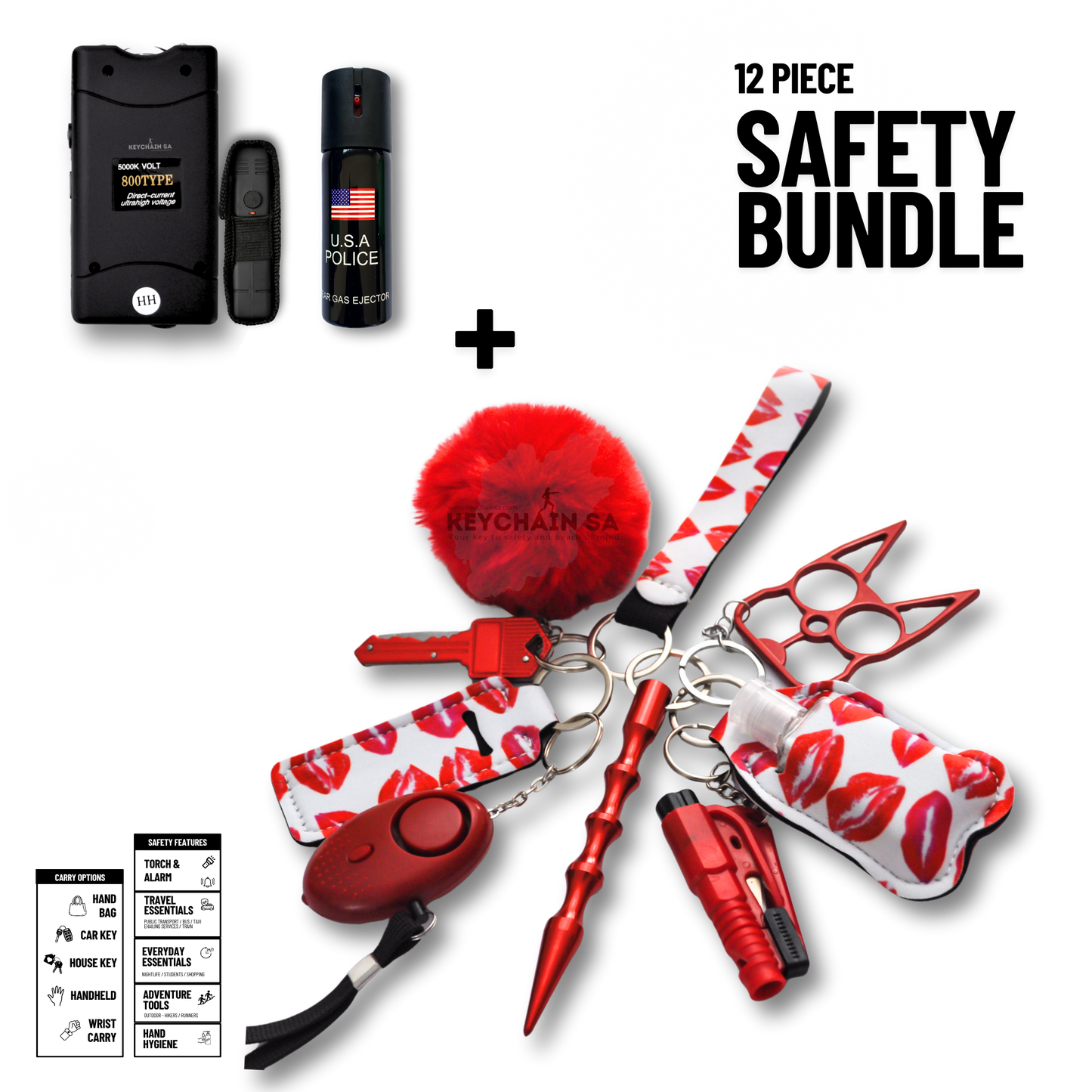 Self-Defence Keychain Bundle – Includes Taser + Pepper Spray