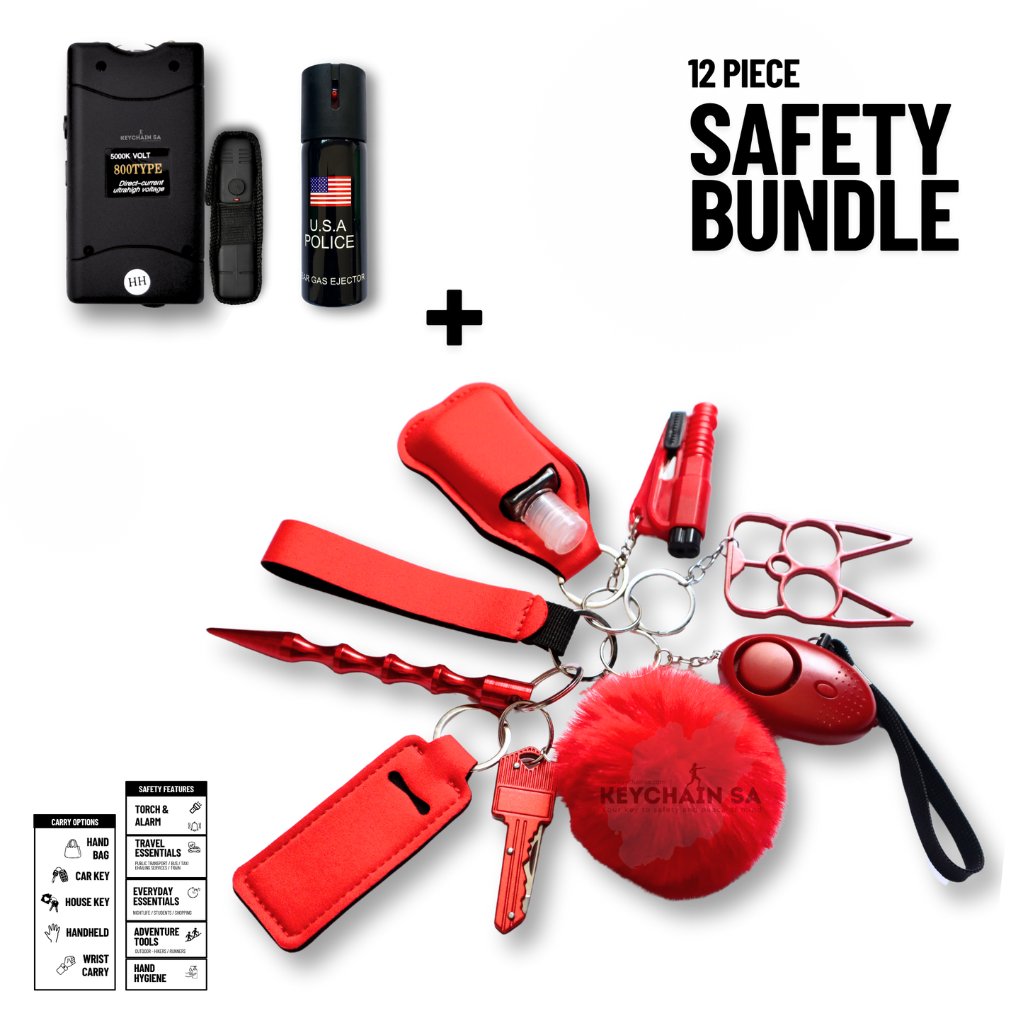 Self-Defence Keychain Bundle – Includes Taser + Pepper Spray
