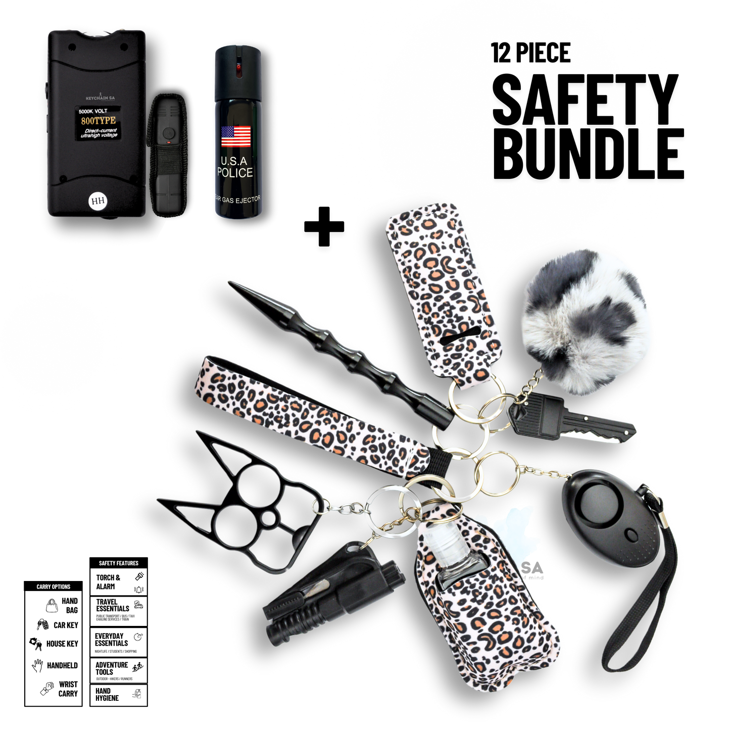 Self-Defence Keychain Bundle – Includes Taser + Pepper Spray