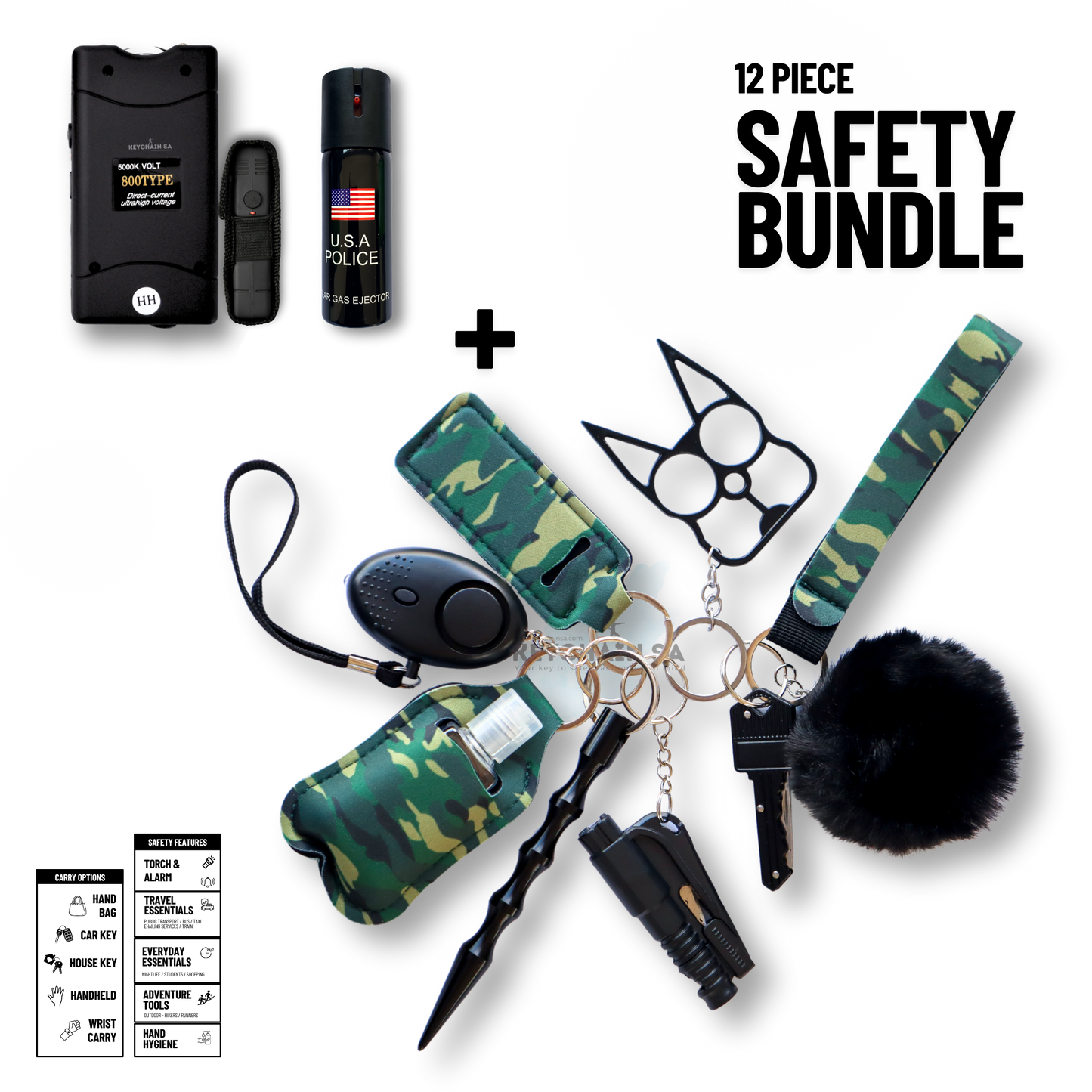 Self-Defence Keychain Bundle – Includes Taser + Pepper Spray