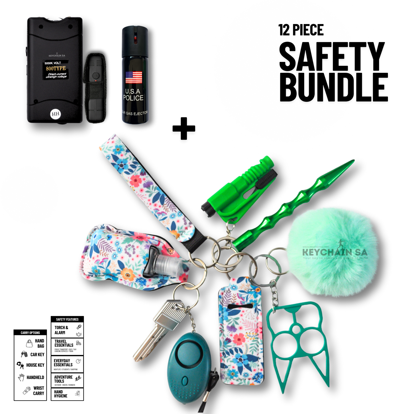 Self-Defence Keychain Bundle – Includes Taser + Pepper Spray