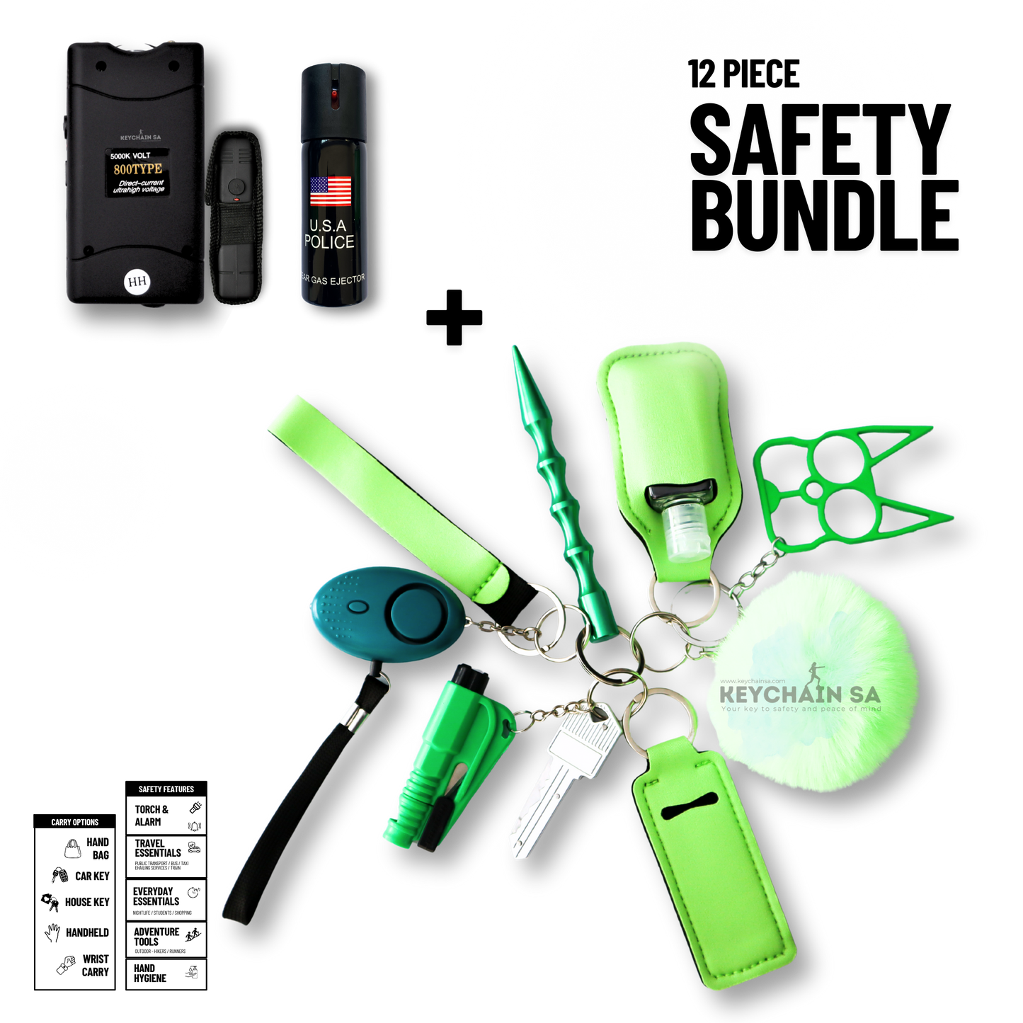 Self-Defence Keychain Bundle – Includes Taser + Pepper Spray