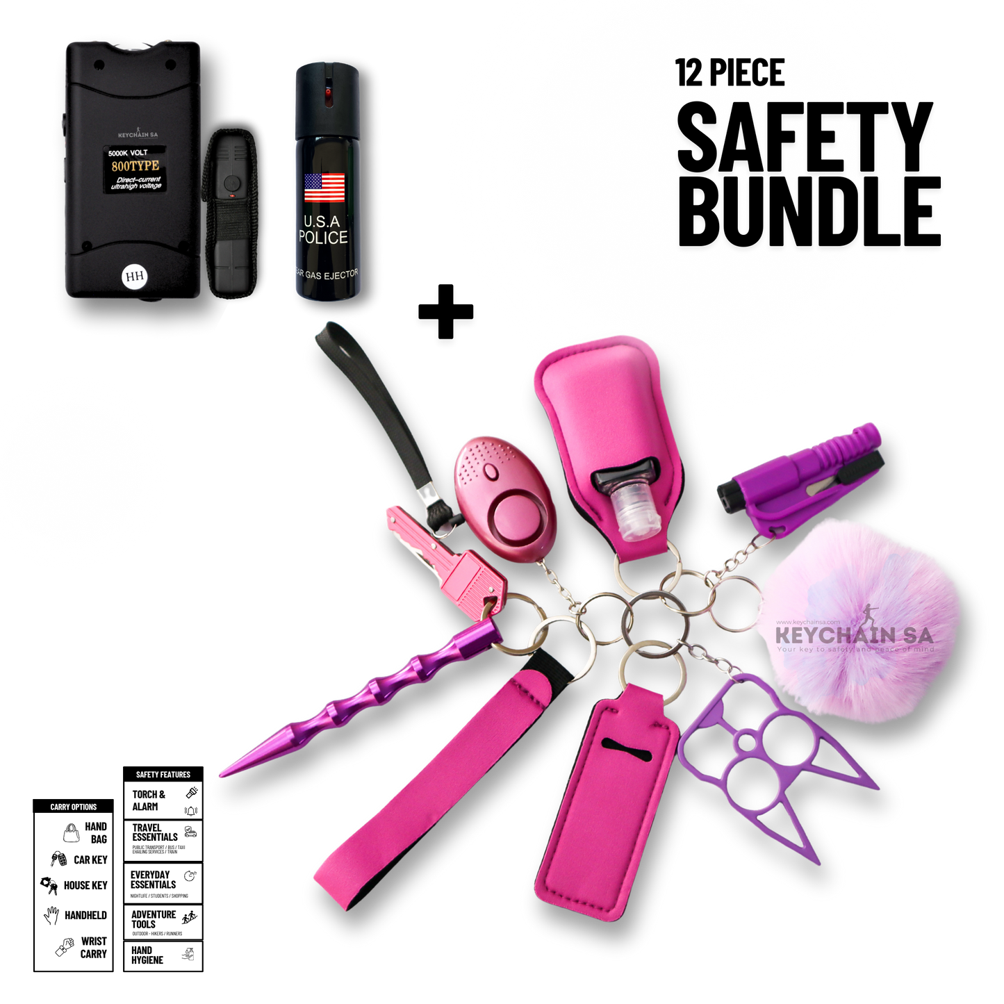 Self-Defence Keychain Bundle – Includes Taser + Pepper Spray