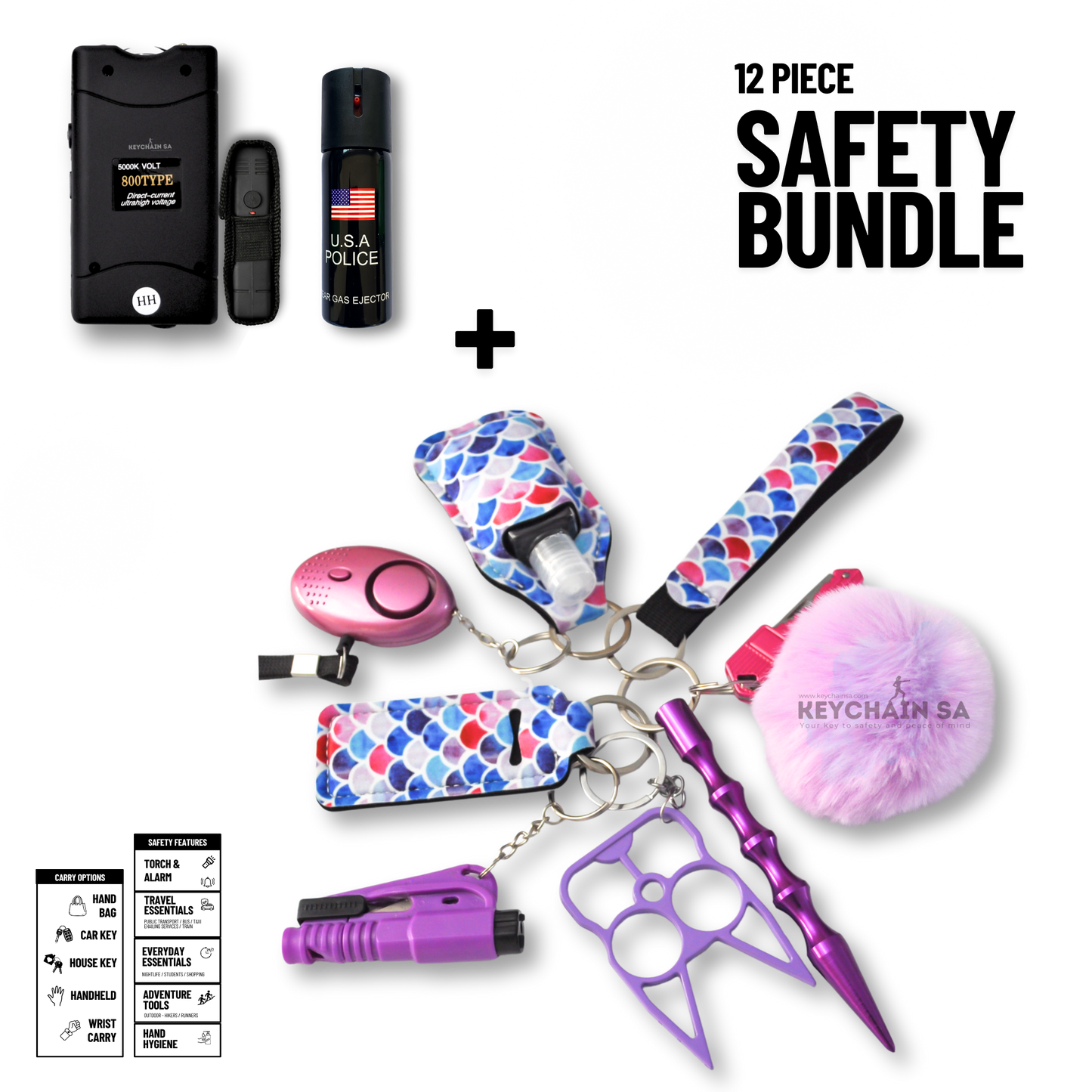 Self-Defence Keychain Bundle – Includes Taser + Pepper Spray