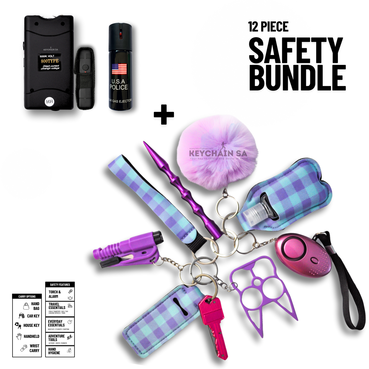 Self-Defence Keychain Bundle – Includes Taser + Pepper Spray