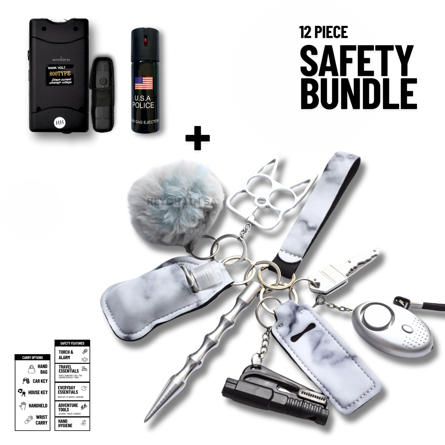 Self-Defence Keychain Bundle – Includes Taser + Pepper Spray