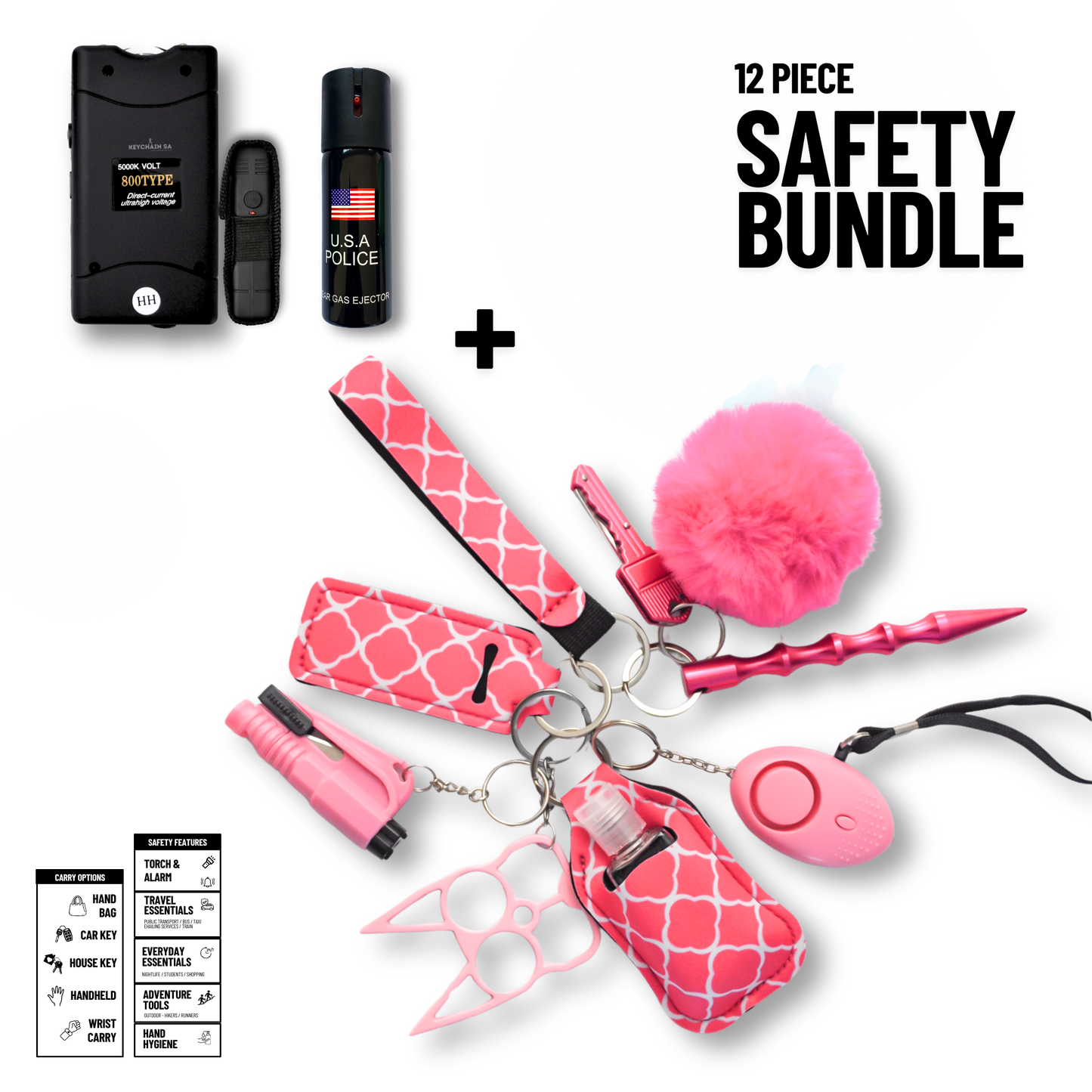 Self-Defence Keychain Bundle – Includes Taser + Pepper Spray