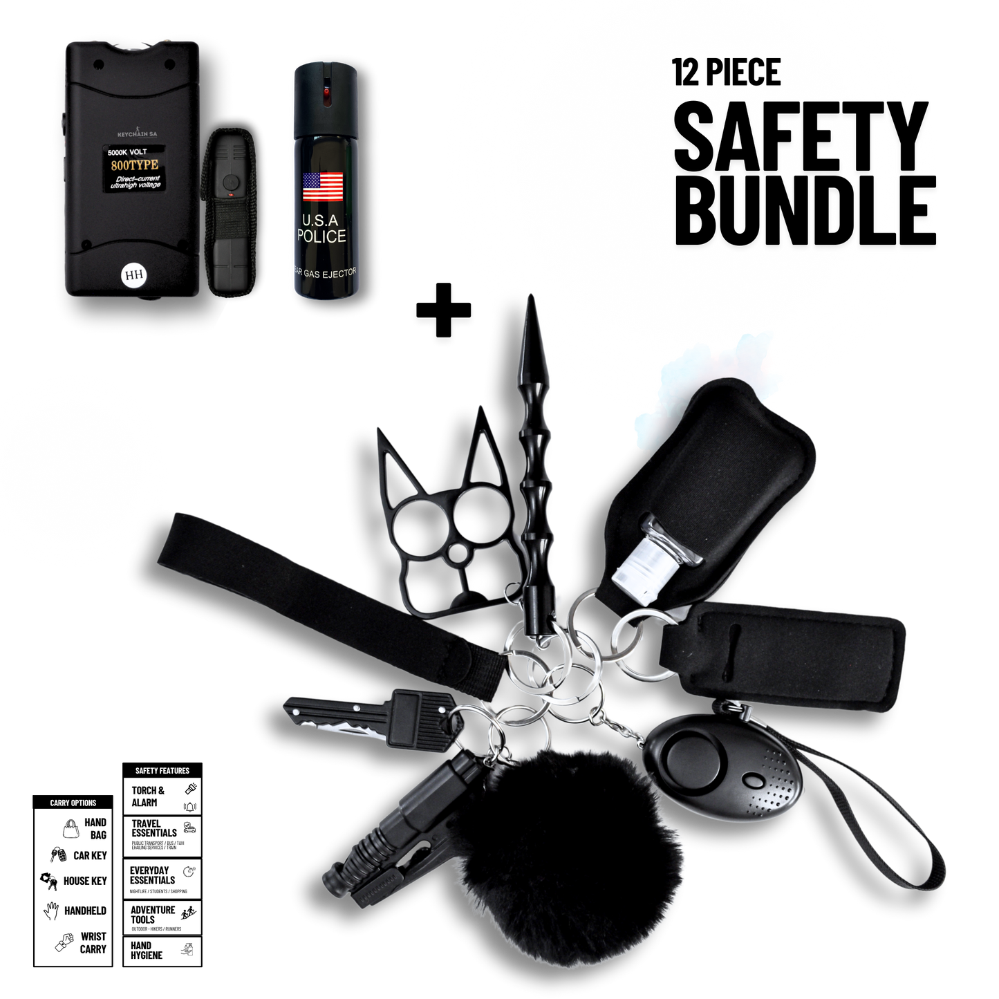 Self-Defence Keychain Bundle – Includes Taser + Pepper Spray