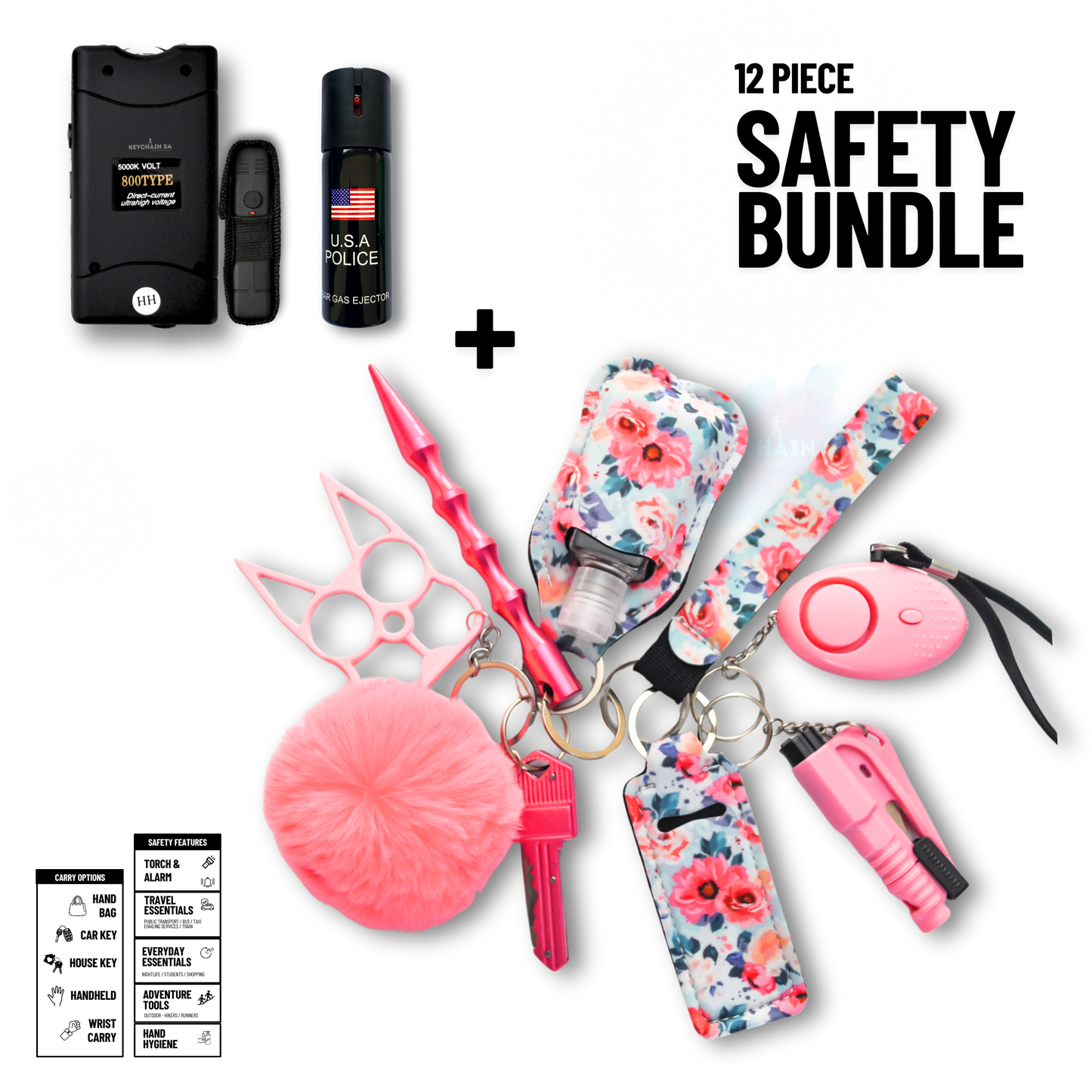 Self-Defence Keychain Bundle – Includes Taser + Pepper Spray