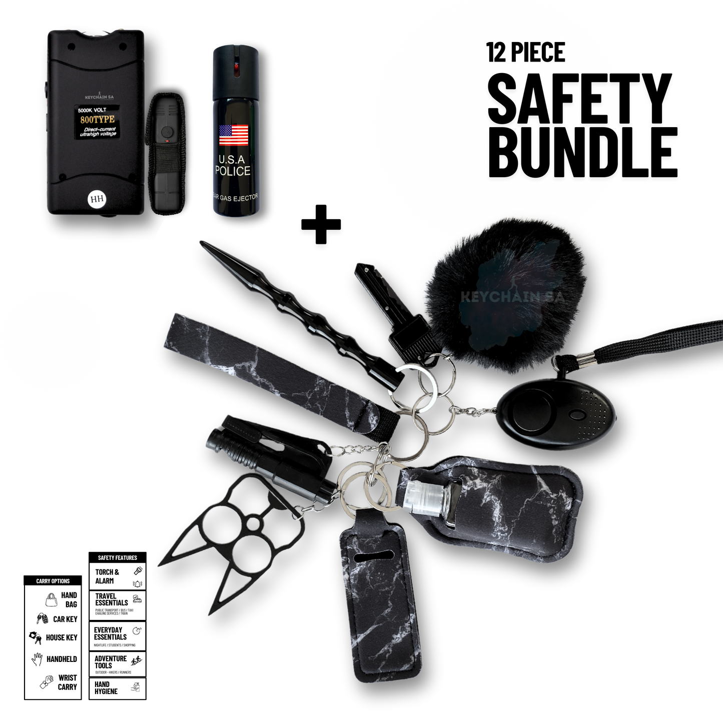 Self-Defence Keychain Bundle – Includes Taser + Pepper Spray