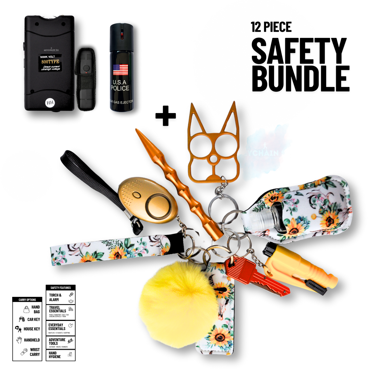 Self-Defence Keychain Bundle – Includes Taser + Pepper Spray