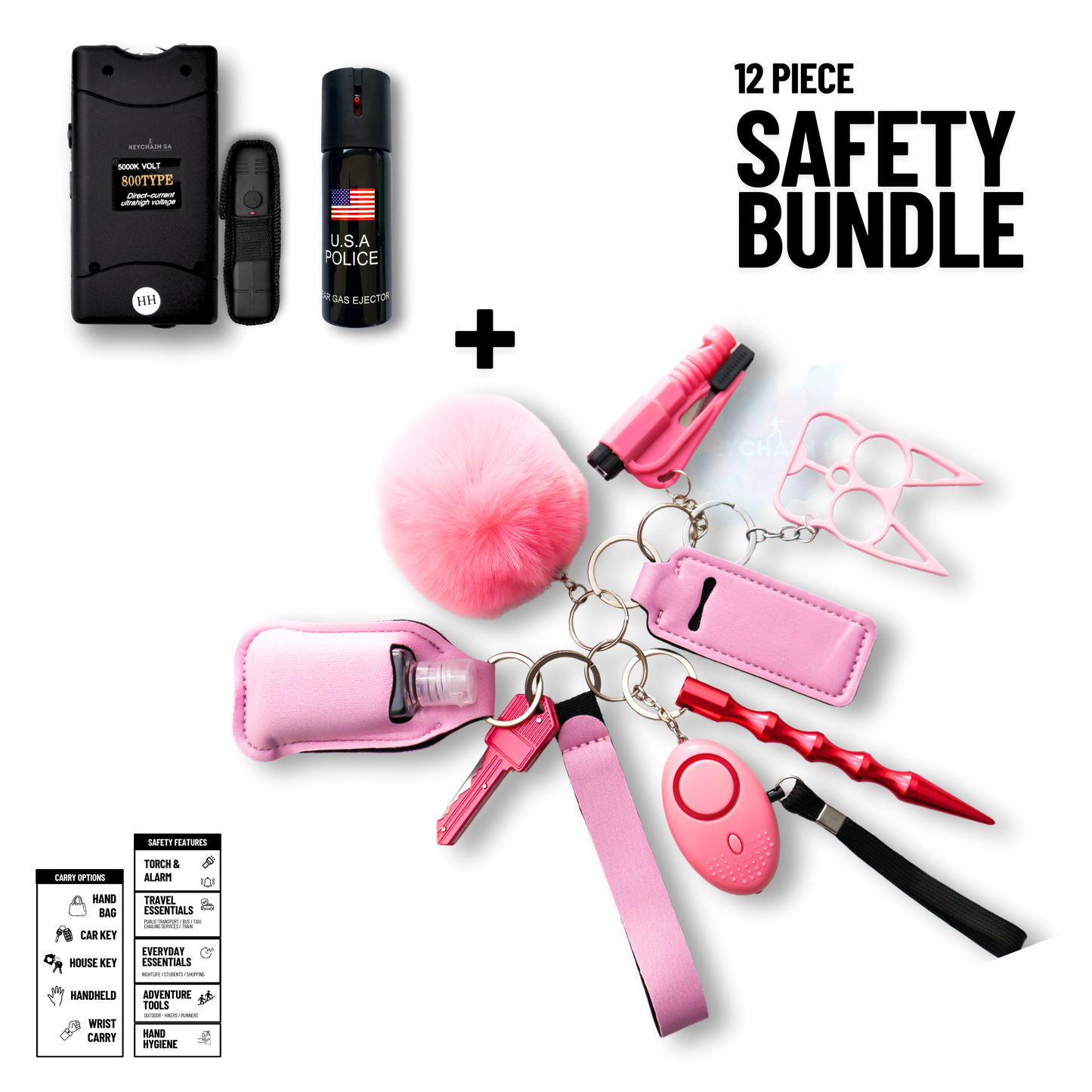 Self-Defence Keychain Bundle – Includes Taser + Pepper Spray