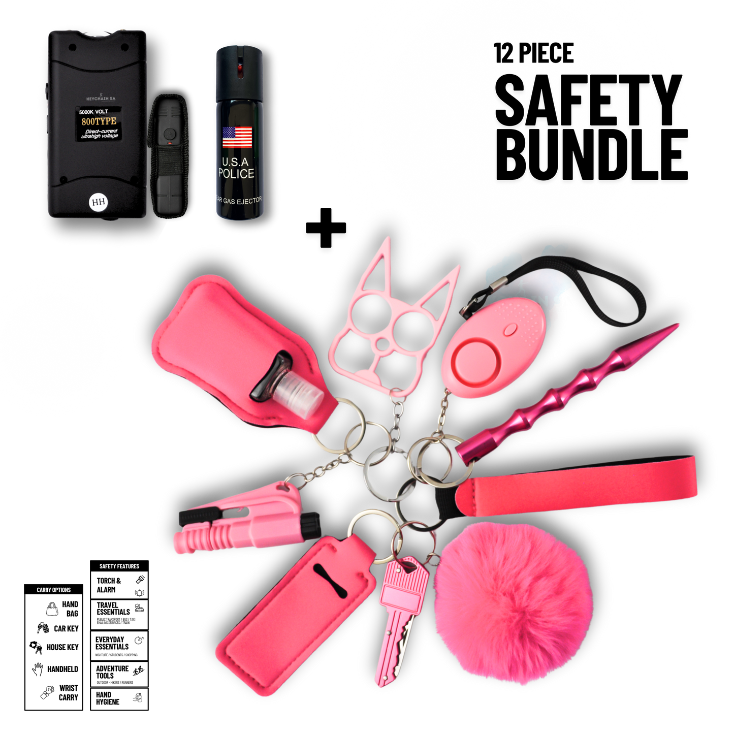 Self-Defence Keychain Bundle – Includes Taser + Pepper Spray