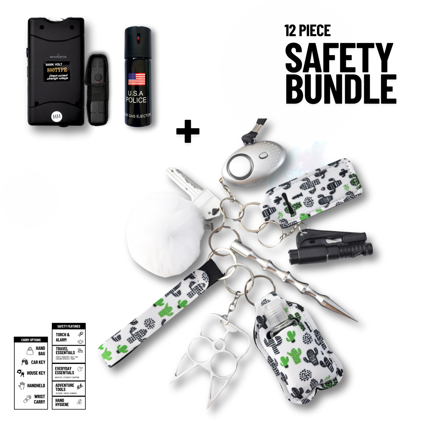Self-Defence Keychain Bundle – Includes Taser + Pepper Spray