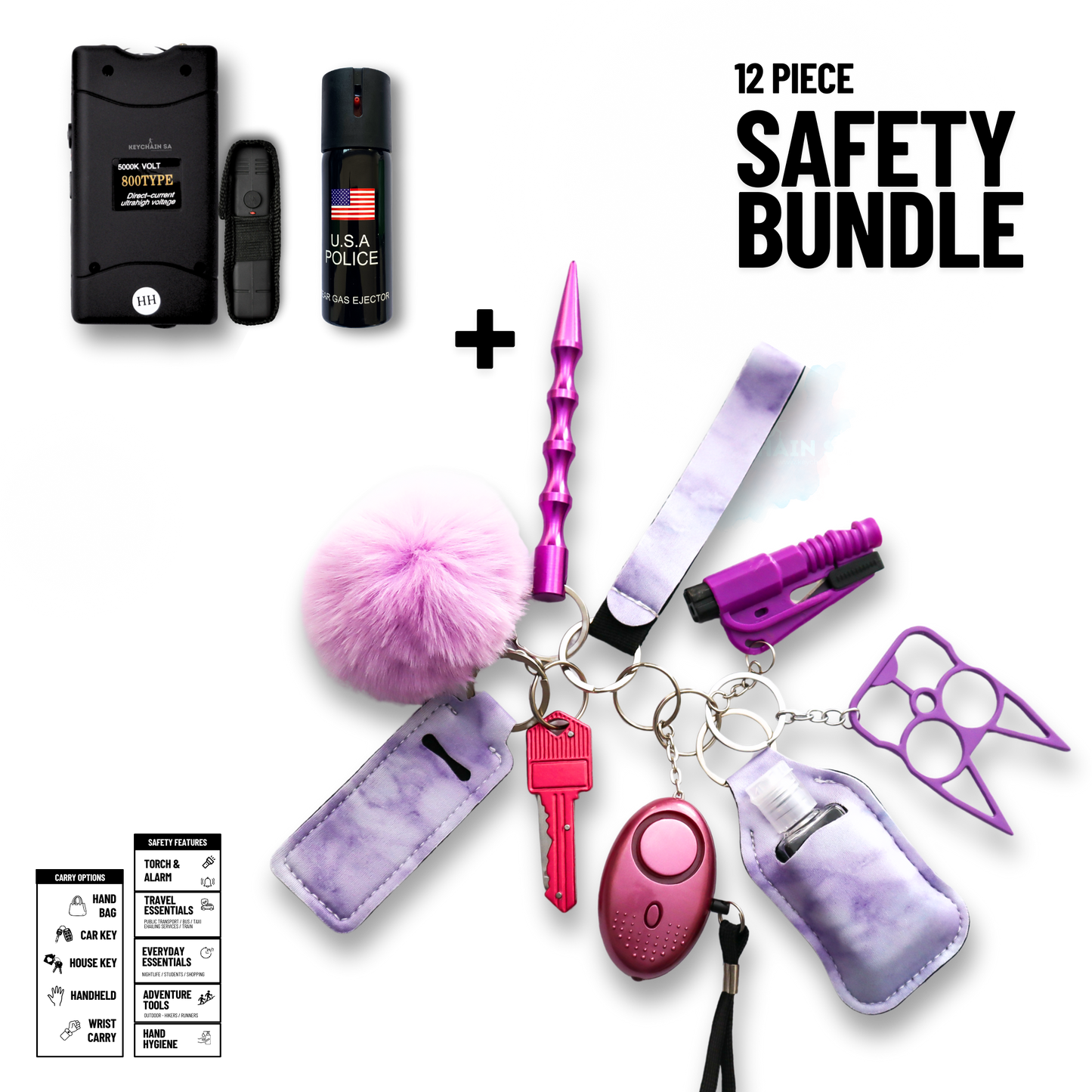 Self-Defence Keychain Bundle – Includes Taser + Pepper Spray