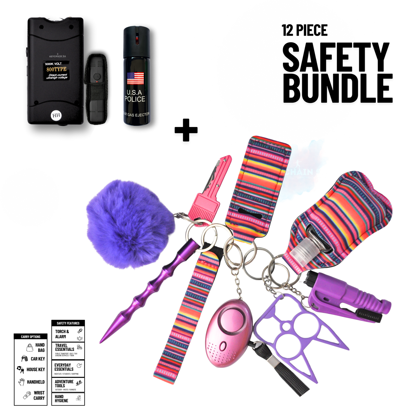 Self-Defence Keychain Bundle – Includes Taser + Pepper Spray