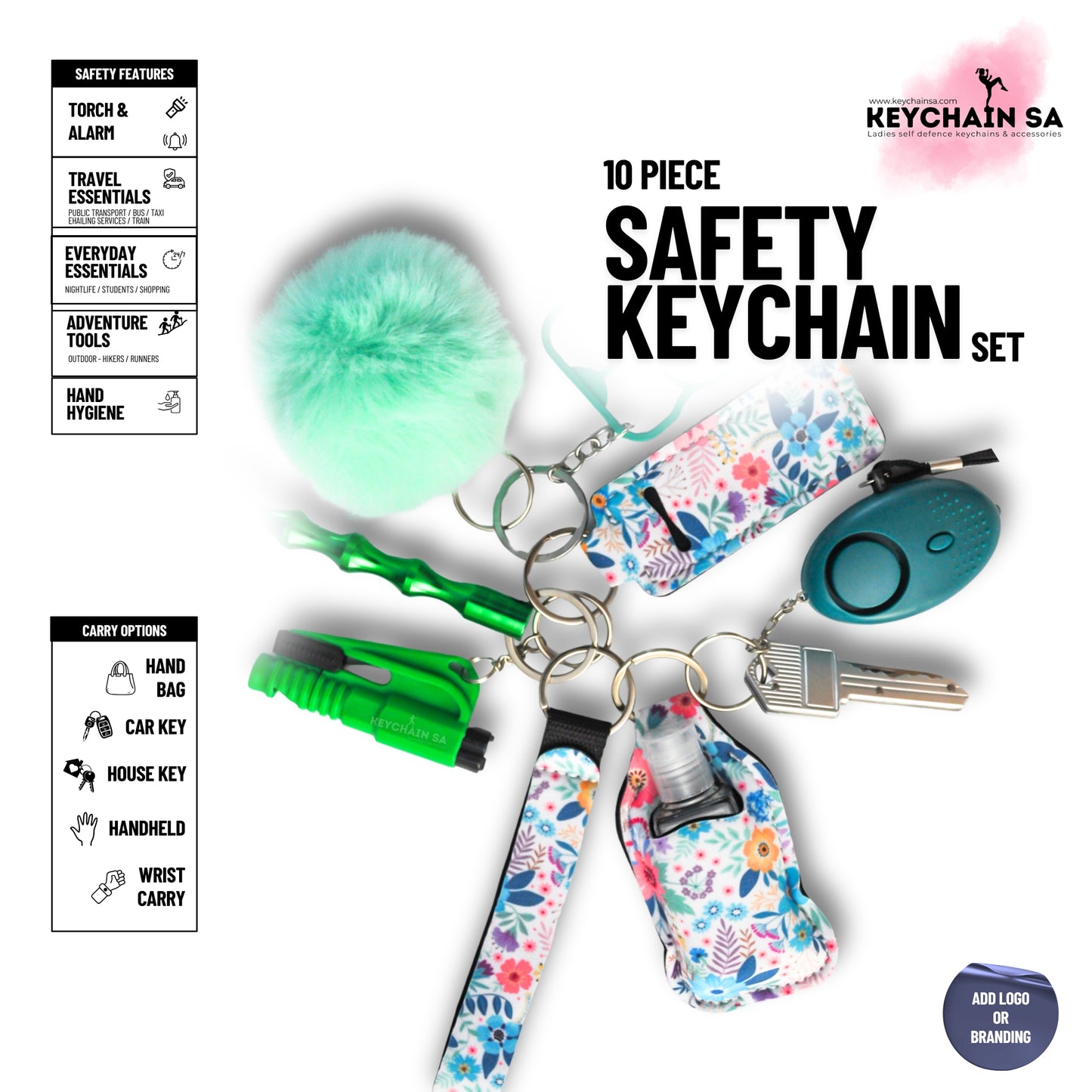 10-Piece Safety Keychain Set for Women – High-Quality Multi-Functional Everyday Accessories