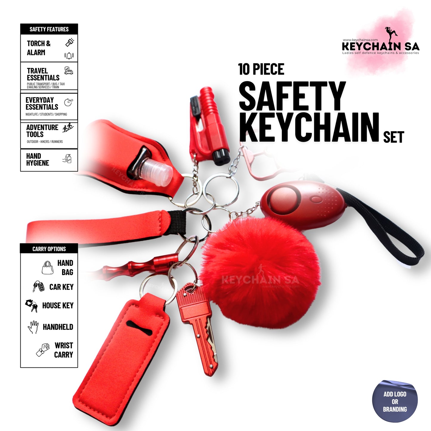 10-Piece Safety Keychain Set for Women – High-Quality Multi-Functional Everyday Accessories
