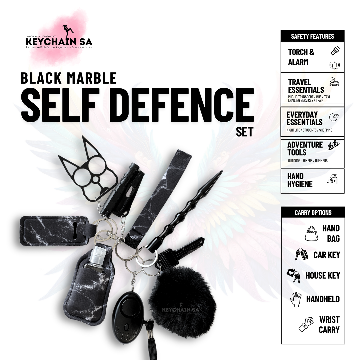 Marble Colours - 10-Piece Self Defence Keychain Set for Women