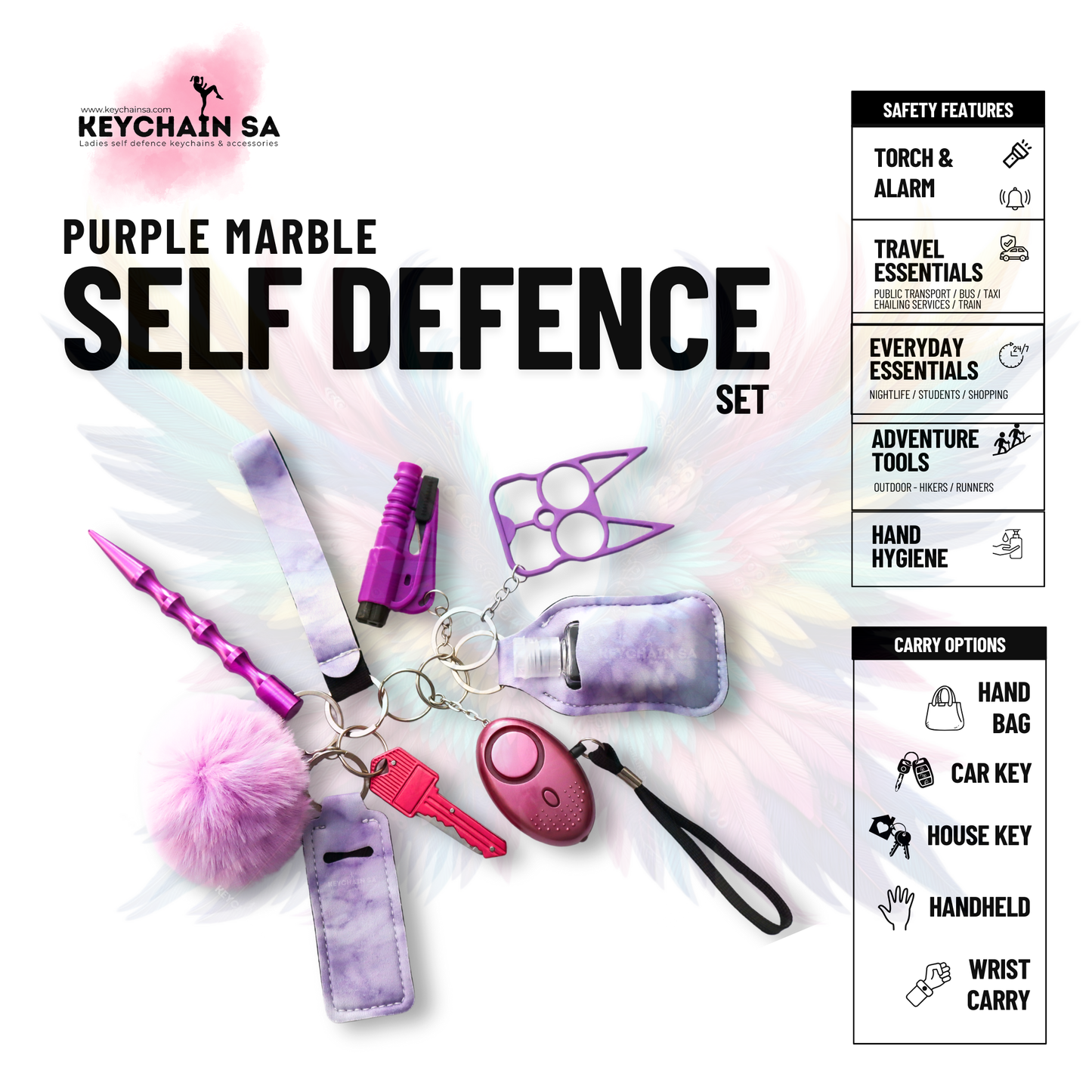 Marble Colours - 10-Piece Self Defence Keychain Set for Women