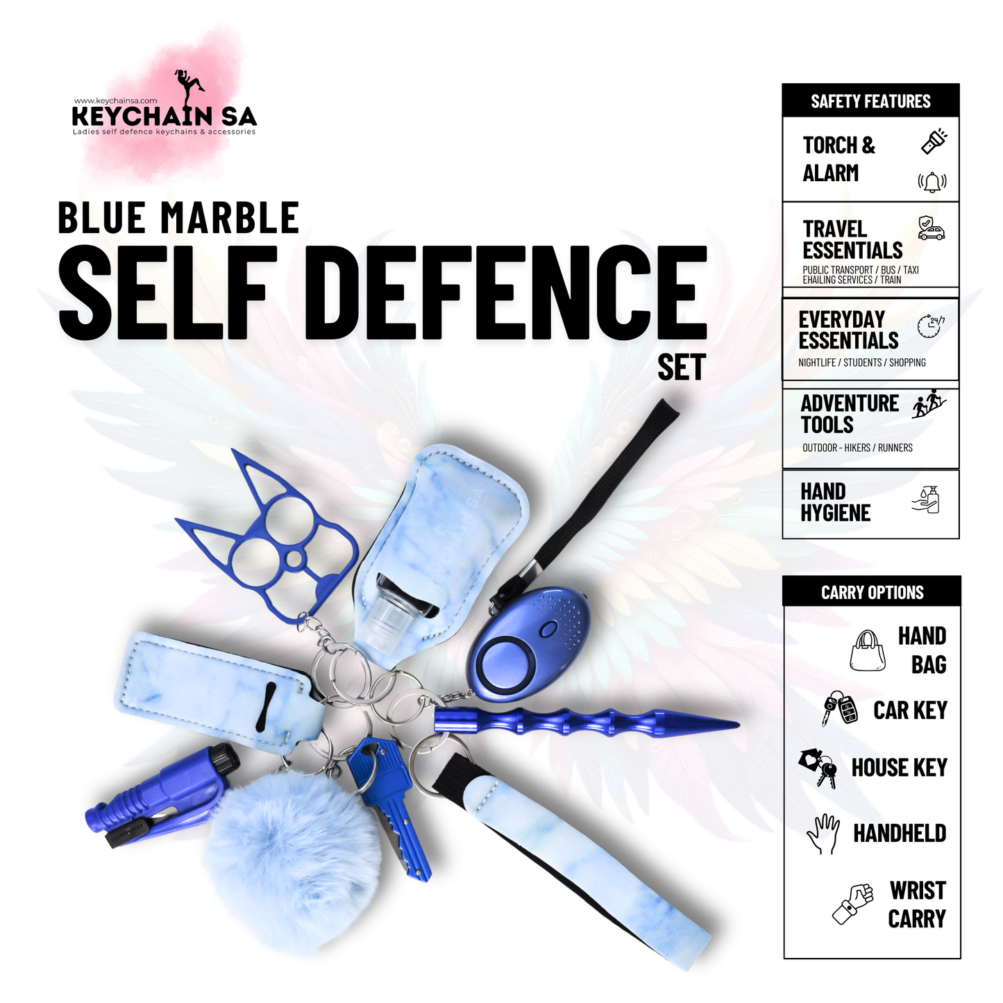 Marble Colours - 10-Piece Self Defence Keychain Set for Women