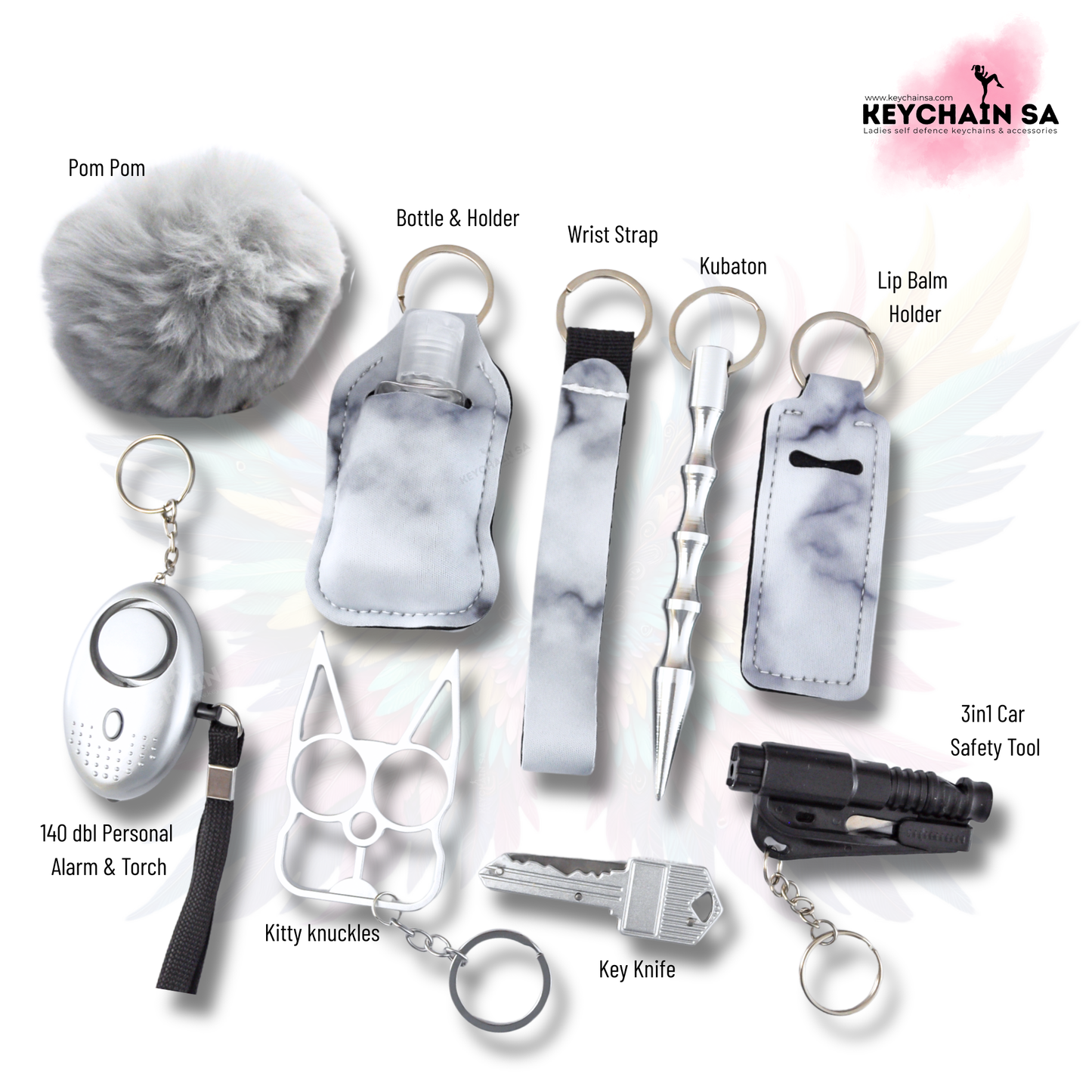 Marble Colours - 10-Piece Self Defence Keychain Set for Women
