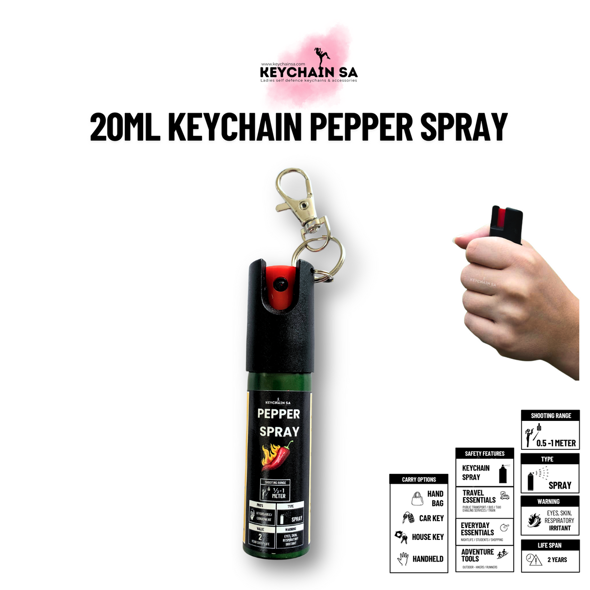 20ml Keychain Pepper Spray– Lightweight & Convenient – keychainsa