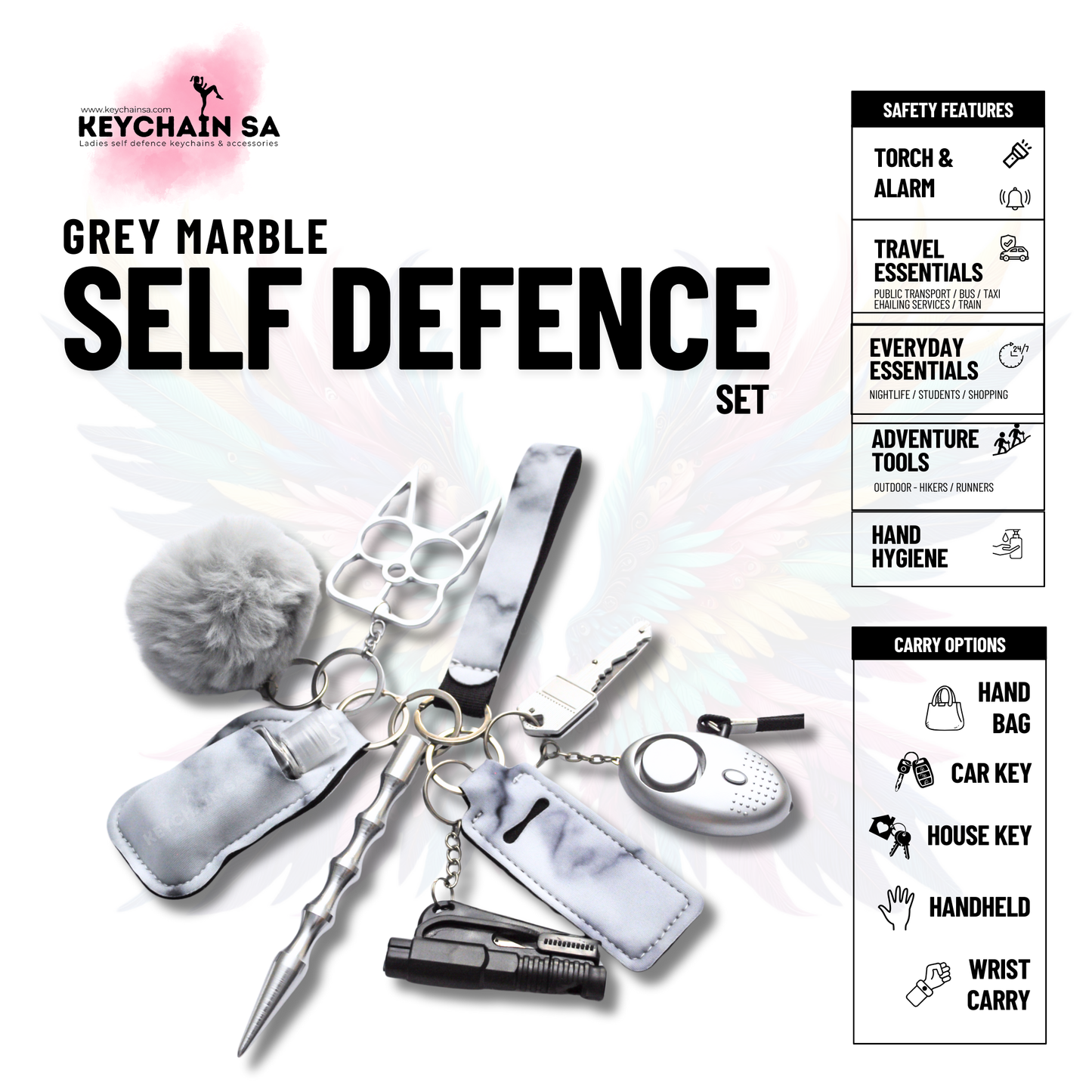 Marble Colours - 10-Piece Self Defence Keychain Set for Women