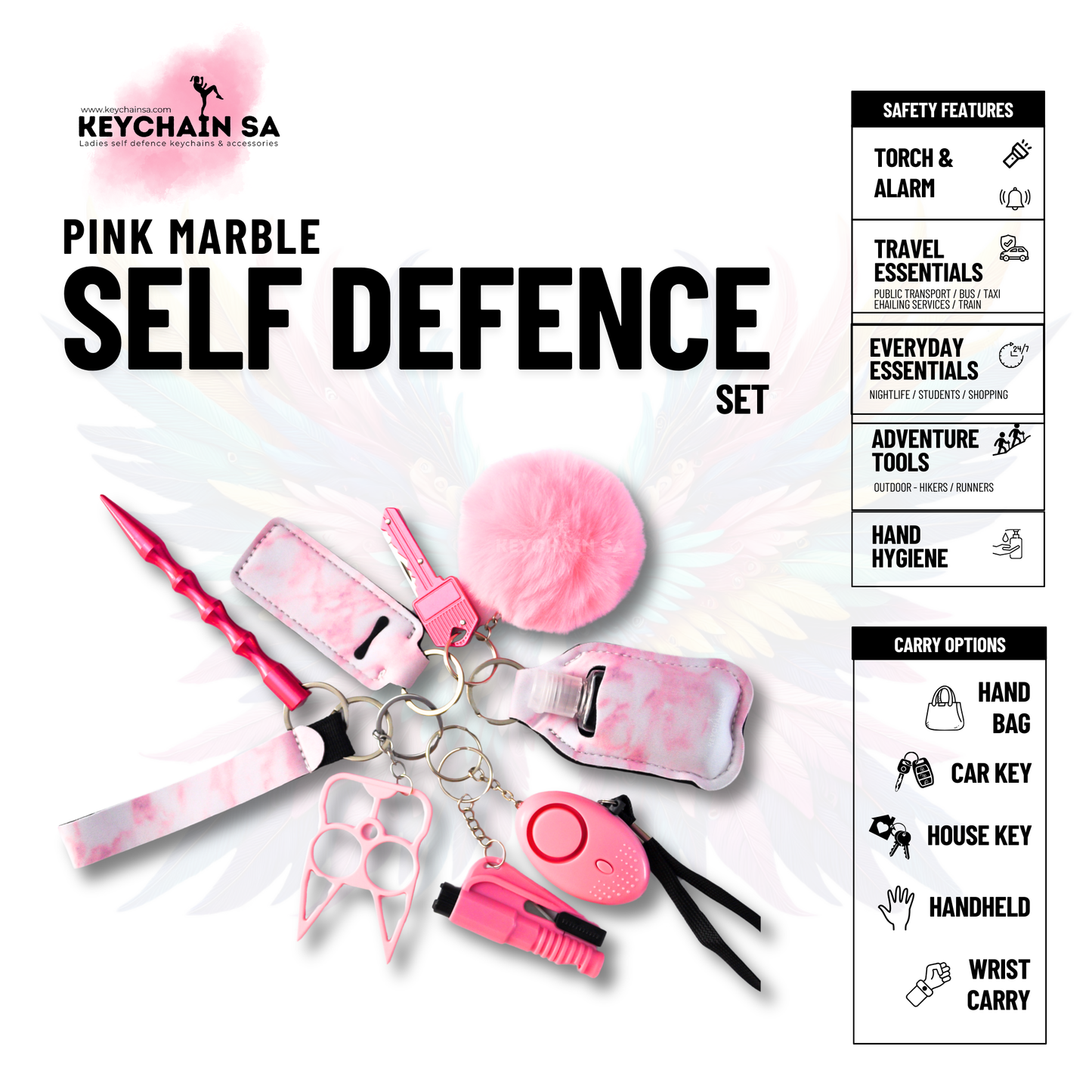 Marble Colours - 10-Piece Self Defence Keychain Set for Women