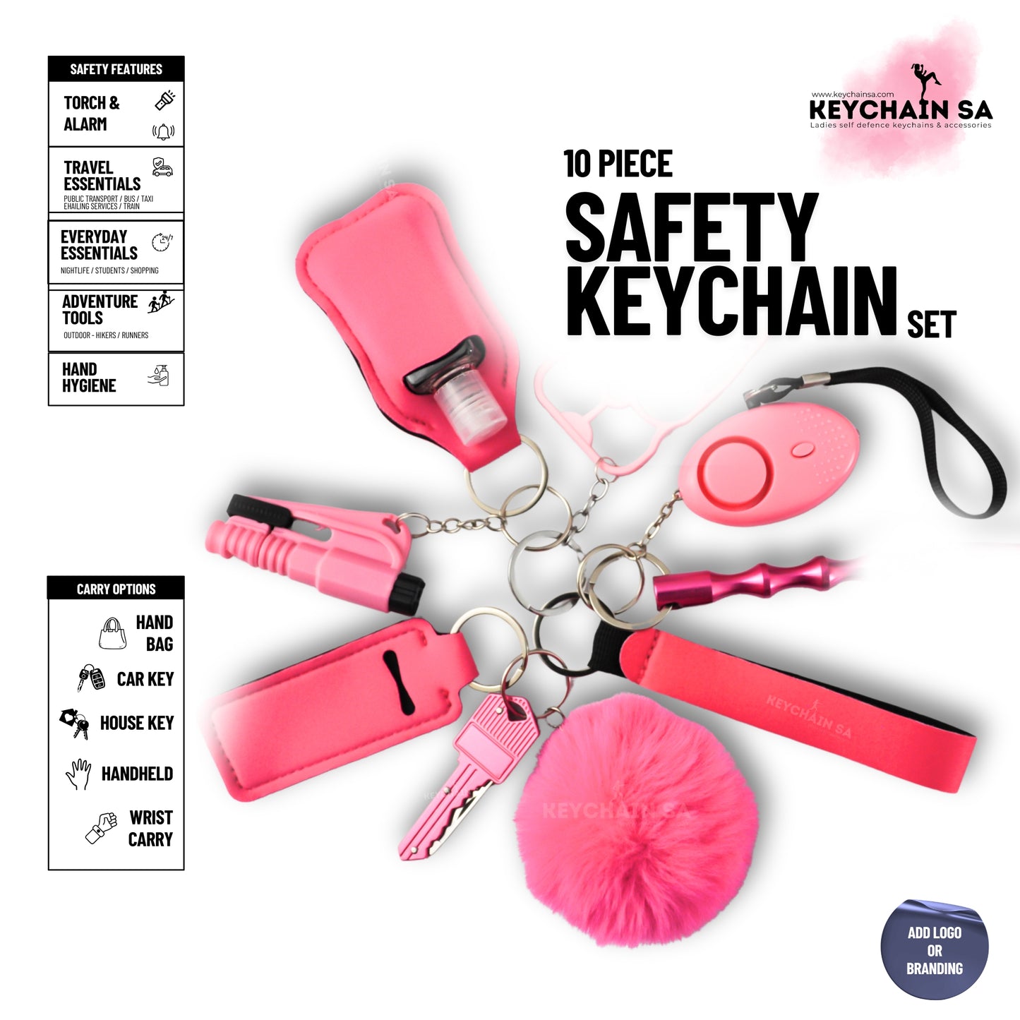 10-Piece Safety Keychain Set for Women – High-Quality Multi-Functional Everyday Accessories