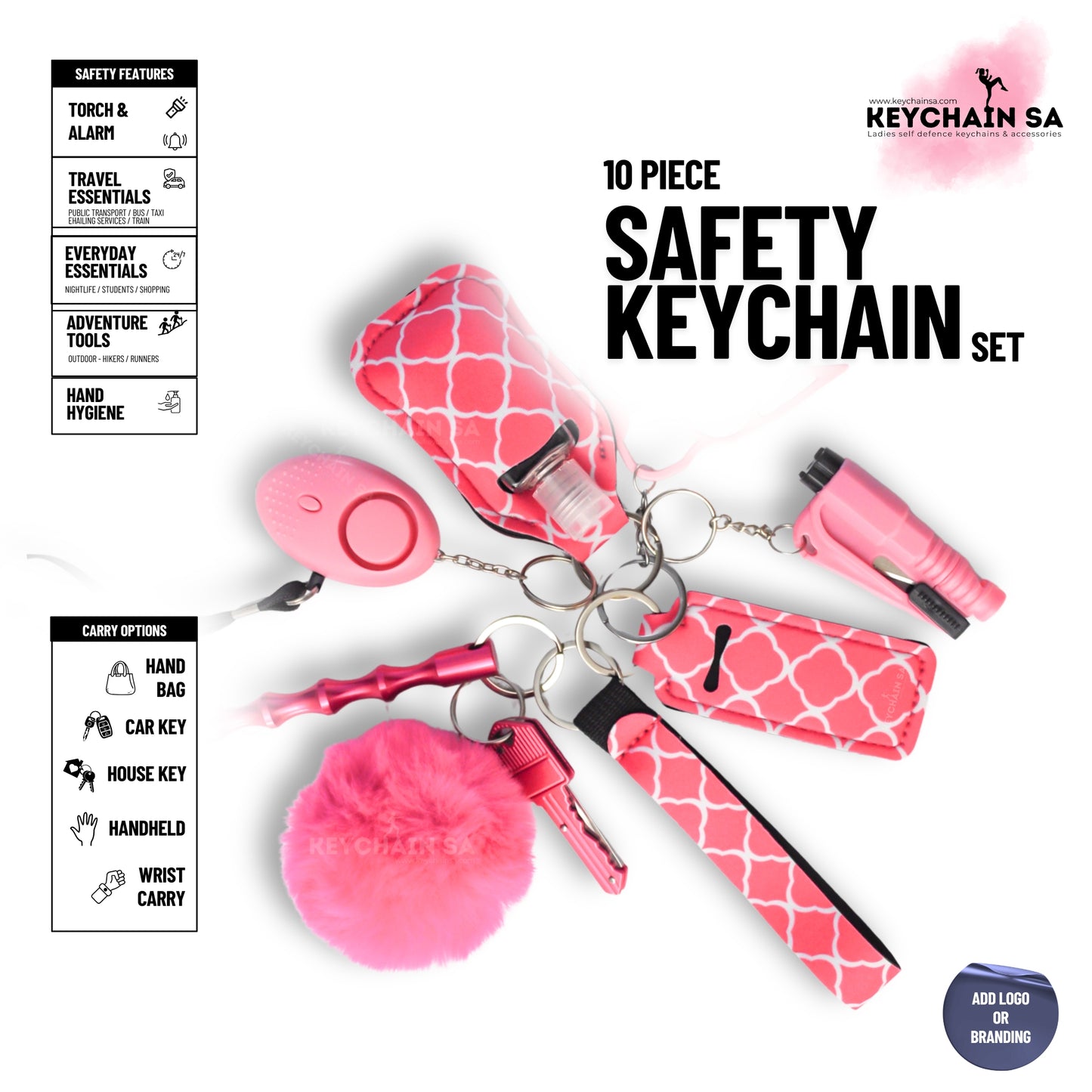 10-Piece Safety Keychain Set for Women – High-Quality Multi-Functional Everyday Accessories