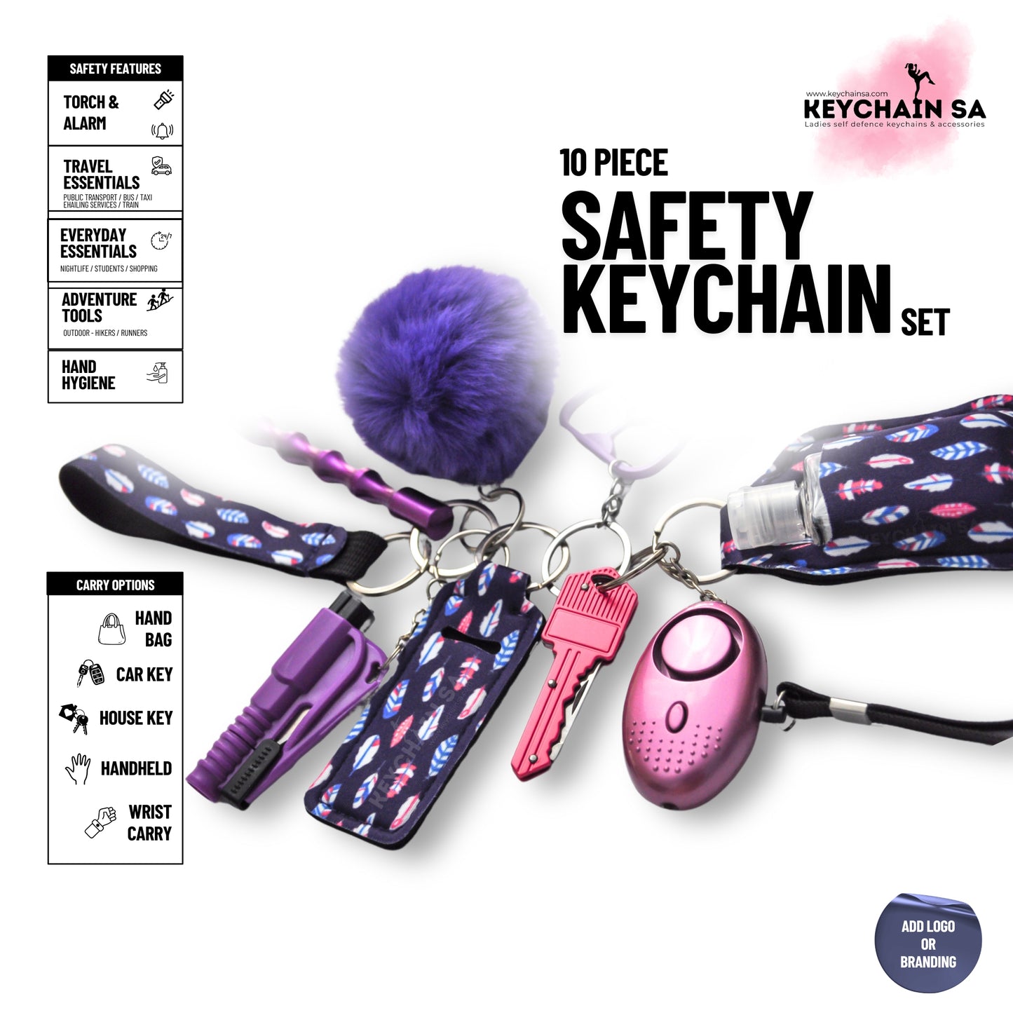 10-Piece Safety Keychain Set for Women – High-Quality Multi-Functional Everyday Accessories