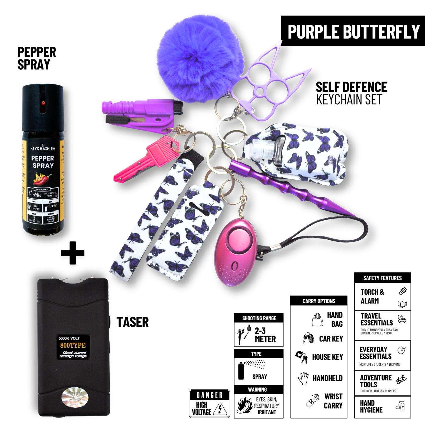 Self-Defence Keychain Bundle – Includes Taser + Pepper Spray