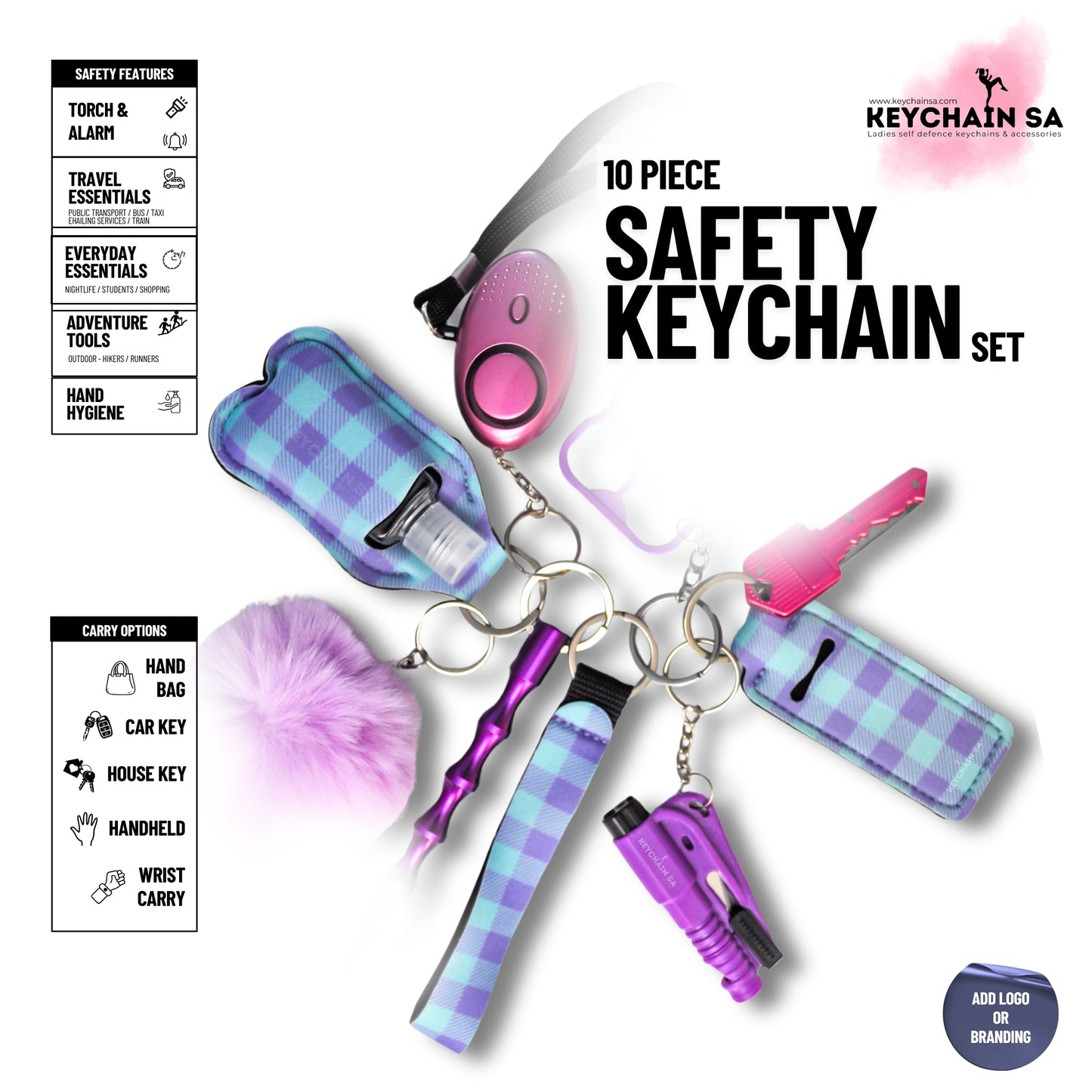 10-Piece Safety Keychain Set for Women – High-Quality Multi-Functional Everyday Accessories