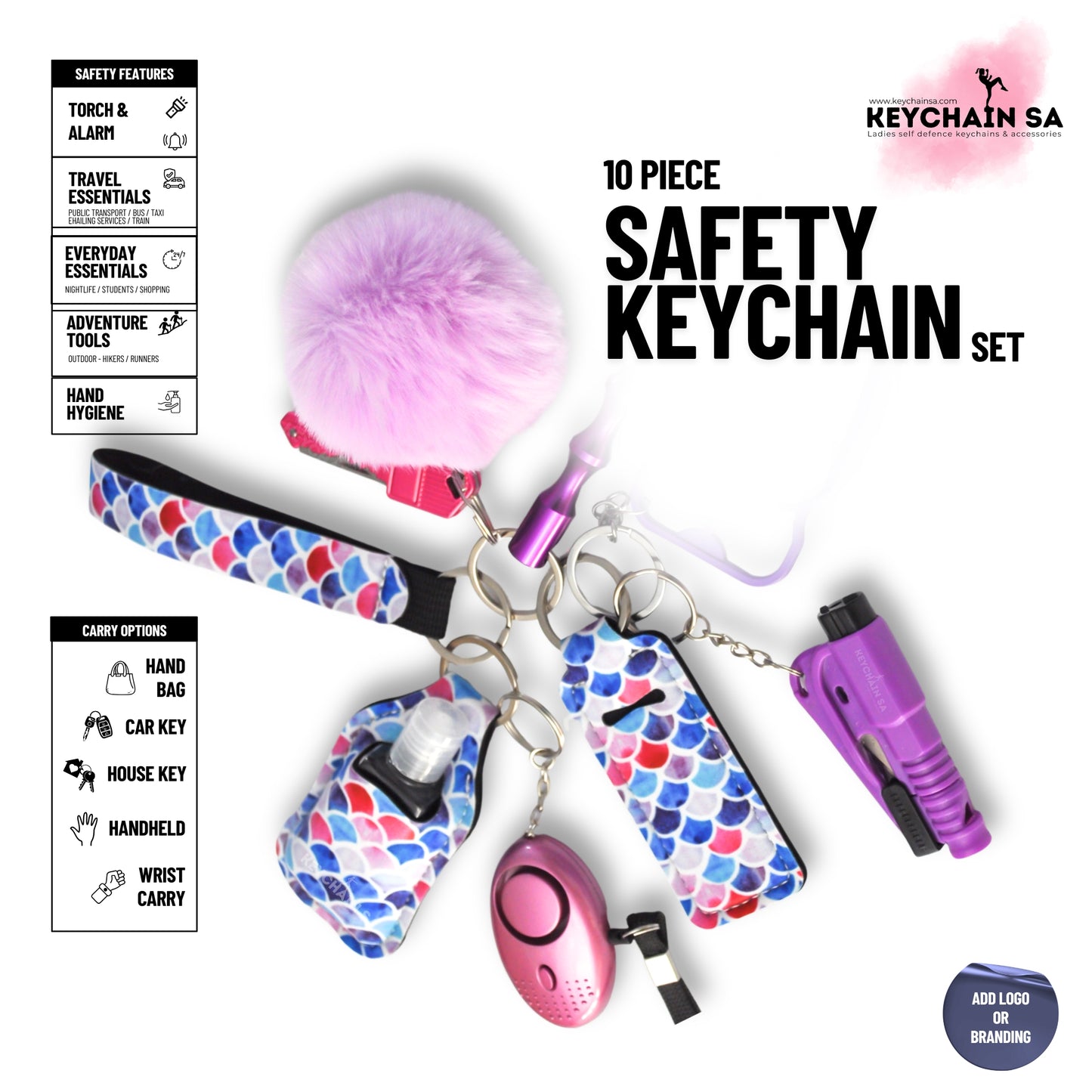 10-Piece Safety Keychain Set for Women – High-Quality Multi-Functional Everyday Accessories