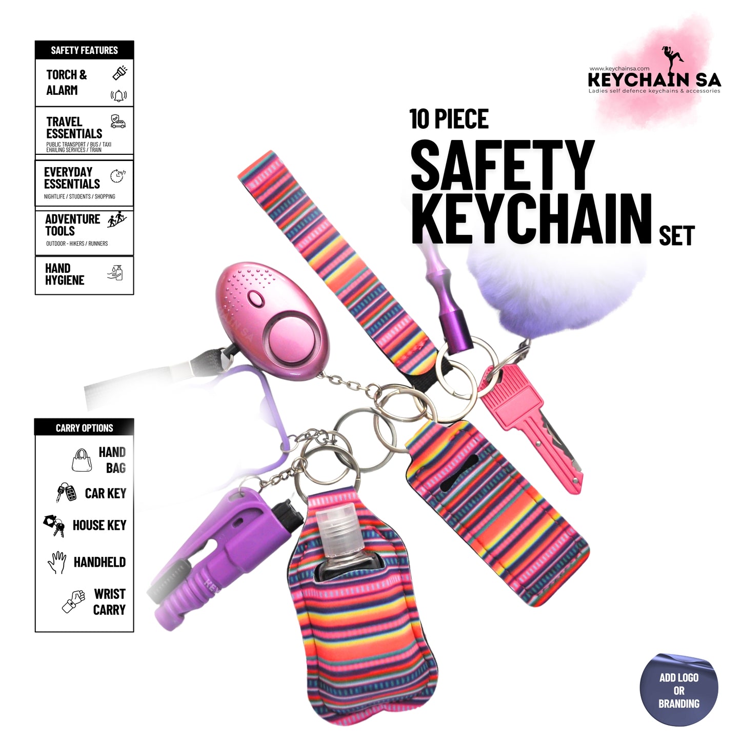 10-Piece Safety Keychain Set for Women – High-Quality Multi-Functional Everyday Accessories